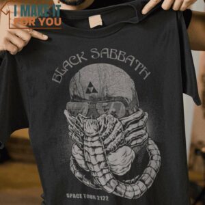 Space Tour 2122 Black Sabbath Alien Mashup T-Shirt, Best Halloween Graphic Tees for Men