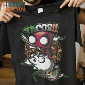 Tacos and Unicorn Deadpool Invader Zim Mashup T-Shirt, Best Halloween Graphic Tees for Men