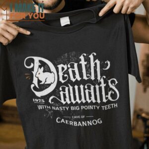 Death Awaits Caerbannog Monty Python and the Holy Grail T-Shirt, Trendiest Halloween Graphic Tees for Men