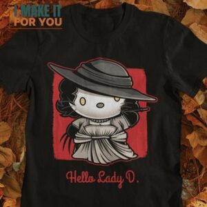 Hello Lady D. Hello Kitty Lady Dimitrescu Mashup T-Shirt, Trendiest Halloween Graphic Tees for Men