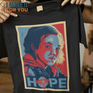 Last Hope Shepard Fairey’s Hope Ellie The Last of Us Mashup T-Shirt, Trendiest Halloween Graphic Tees for Men