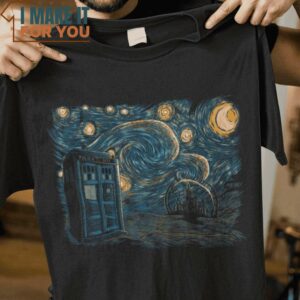 Starry Gallifrey Starry Night Doctor Who Mashup T-Shirt, Trendiest Halloween Graphic Tees for Men