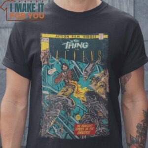 The Thing vs Aliens Comic cover T-Shirt, Trendiest Halloween Graphic Tees for Men