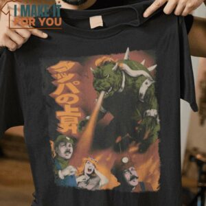 Bowzilla Godzilla Super Mario Mashup T-Shirt, Unique Halloween Graphic Tees for Men