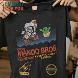 Mando Bros Super Mario Bros The Mandalorian Mashup T-Shirt, Unique Halloween Graphic Tees for Men