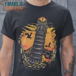 Pisa Tower The Lord of the Ring T-Shirt, Unique Halloween Graphic Tees for Men