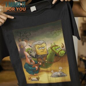 SpongeBob of Rivia Geralt and Jaskier SpongeBob SquarePants T-Shirt, Unique Halloween Graphic Tees for Men