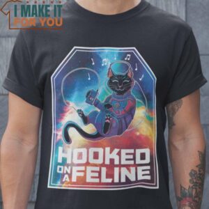 Hooked On A Feline Cat Guardians of the Galaxy Mashup T-Shirt, Vintage Halloween Tee for Men