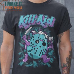Kill-Aid Kool-Aid Man Jason Voorhees T-Shirt, Vintage Halloween Tee for Men
