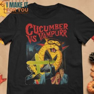 Cucumber vs Vampurr Cat T-Shirt, Vintage Halloween Graphic Tee