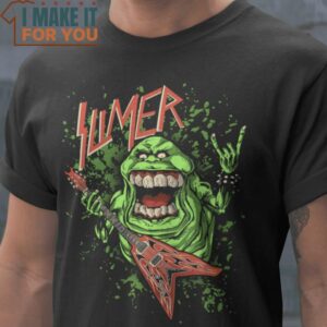 Slimer Slayer Ghostbusters Mashup T-Shirt, Retro Halloween Graphic Tee
