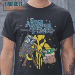 Space Adventure Time Adventure Time Din Djarin Grogu Star Wars Mashup T-Shirt, Retro Halloween Graphic Tee