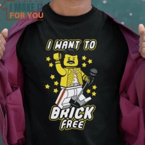 I Want to Brick Free Freddie Mercury LEGO Minifigure T-Shirt, Halloween Vintage Graphic Tee