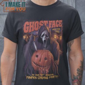 Pumpkin Carving Party Ghostface Horror T-Shirt, Halloween Vintage Graphic Tee