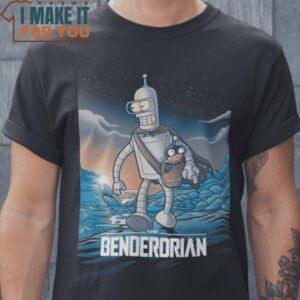 Benderorian The Mandalorian Bender and Nibbler Futurama T-Shirt, Retro Halloween Graphic Tee for Sale