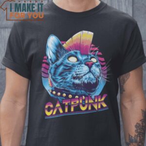 CatPunk Daft Punk Cat T-Shirt, Retro Halloween Graphic Tee for Sale