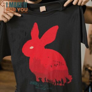 Death Awaits Killer Rabbit Monty Python and the Holy Grail T-Shirt, Retro Halloween Graphic Tee for Sale