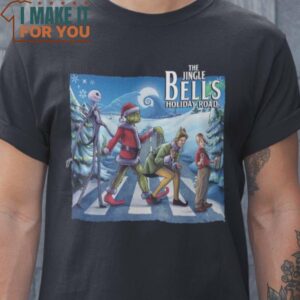 Holiday Road Abbey Road Jack Skellington Grinch, Buddy the Elf Kevin McCallister Christmas T-Shirt, Retro Halloween Graphic Tee for Sale