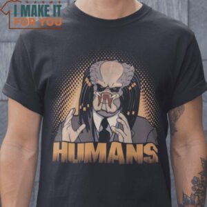 Humans Ancient Aliens Predator Mashup T-Shirt, Retro Halloween Graphic Tee for Sale