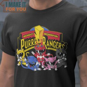 PurrRangers Power Rangers Cat T-Shirt, Retro Halloween Graphic Tee for Sale