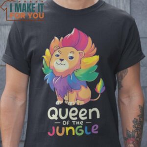 Queen Of The Jungle LGBT Lion T-Shirt, Retro Halloween Graphic Tee for Sale