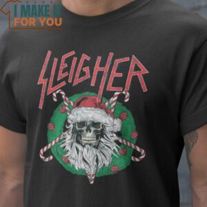 Sleigher Slayer Christmas T-Shirt, Retro Halloween Graphic Tee for Sale