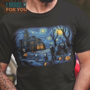 Starry Mansion The Starry Night The Addams Family Mashup T-Shirt, Retro Halloween Graphic Tee for Sale