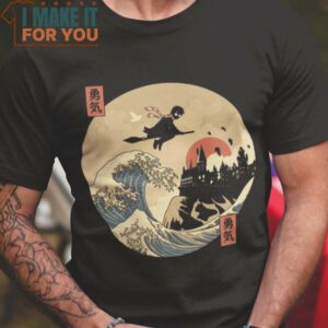 Flying On Great Wave Harry Potter T-Shirt, Vintage Halloween Graphic Tee for sale