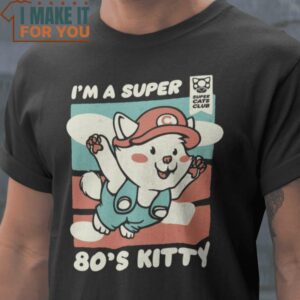 Super 80’s Kitty Super Mario Bros Cat Mashup T-Shirt, Vintage Halloween Graphic Tee for sale