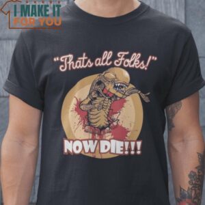 Thats All Folks Looney Tunes Xenomorph Alien T-Shirt, Vintage Halloween Graphic Tee for sale