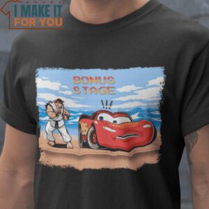 Bonus Stage Lightning McQueen Street Fighter T-Shirt, Vintage Halloween Graphic Tee Mens Bonus Stage Lightning McQueen Street Fighter T-Shirt, Vintage Halloween Graphic Tee Mens