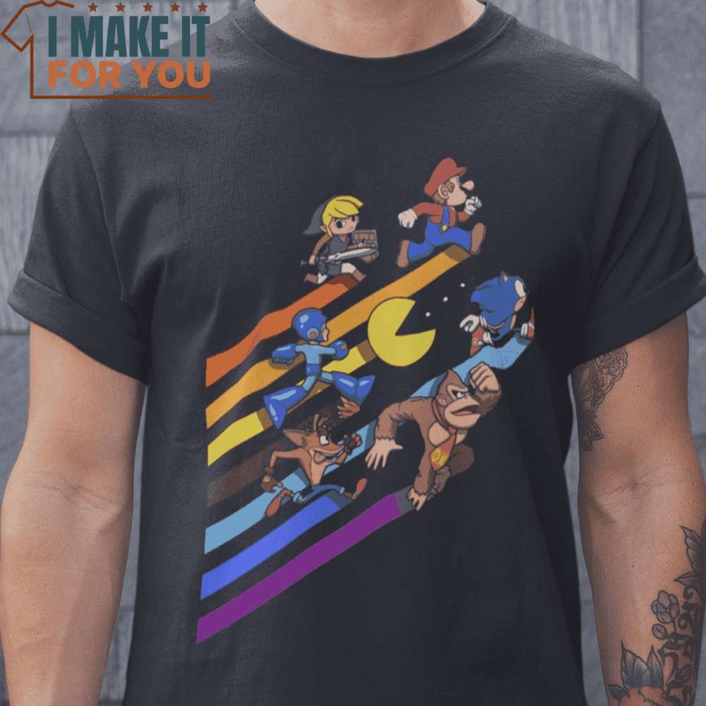 High Score Streak LGBT Video Game Characters T-Shirt, Vintage Halloween Graphic Tee Mens