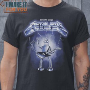 Bit My Shiny Metalas Metallica Bender Futurama Shirt, Vintage Cartoon Graphic Tee