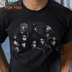 Tim Burton Characters Horror T-Shirt, Vintage Halloween Graphic Tee Mens