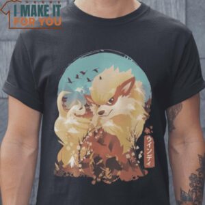 Ukiyo-e Fire Monster Arcanine Pokemon T-Shirt, Vintage Halloween Graphic Tee Mens