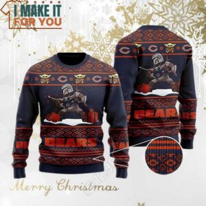 Chicago Bears Baby Yoda Boba Fett The Mandalorian Ugly Christmas Sweater Perfect Christmas Gift for a Chicago Bears Fan 3