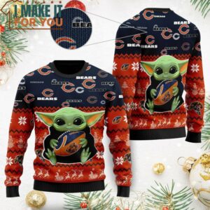 Chicago Bears Baby Yoda Fan NFL Bears Ugly Christmas Sweater, Christmas Gifts for Chicago Bears Fans