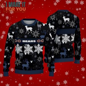 Chicago Bears Black Snow and Deer Ugly Christmas Xmas Sweater Perfect Christmas Gift for a Chicago Bears Fan 2