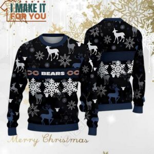 Chicago Bears Black Snow and Deer Ugly Christmas Xmas Sweater Perfect Christmas Gift for a Chicago Bears Fan 3