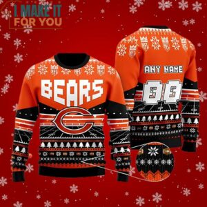 Chicago Bears Custom Name NFL Football Field Ugly Christmas Sweater Perfect Christmas Gift for a Chicago Bears Fan 2
