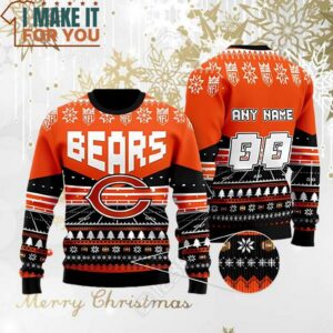 Chicago Bears Custom Name NFL Football Field Ugly Christmas Sweater Perfect Christmas Gift for a Chicago Bears Fan 3
