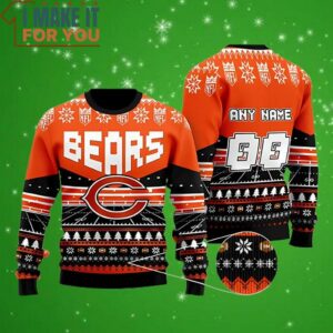 Chicago Bears Custom Name NFL Football Field Ugly Christmas Sweater Perfect Christmas Gift for a Chicago Bears Fan 4