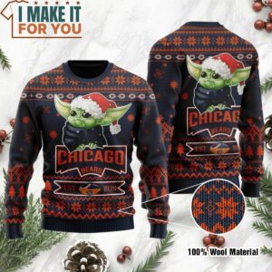 Chicago Bears Cute Baby Yoda Grogu Est 1920 Ugly Christmas Sweater, Christmas Gifts for Chicago Bears Fans