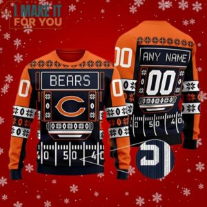 Chicago Bears Custome Name Football Field Ugly Christmas Sweater Perfect Christmas Gift for a Chicago Bears Fan 2