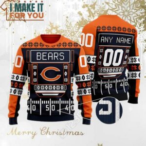 Chicago Bears Custome Name Football Field Ugly Christmas Sweater Perfect Christmas Gift for a Chicago Bears Fan 3