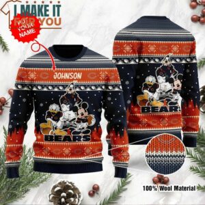 Chicago Bears Donald Duck Mickey Mouse Goofy Custom Name Ugly Christmas Sweater, Christmas Gifts for Chicago Bears Fans
