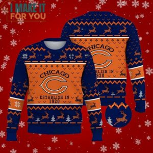 Chicago Bears Establish In 1920 Snowflake Reindeer Ugly Christmas Sweater Perfect Christmas Gift for a Chicago Bears Fan 2