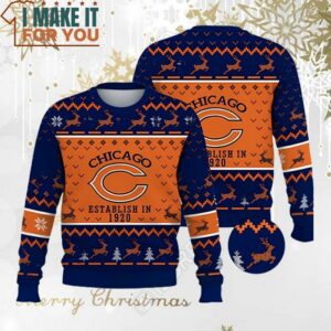 Chicago Bears Establish In 1920 Snowflake Reindeer Ugly Christmas Sweater Perfect Christmas Gift for a Chicago Bears Fan 3