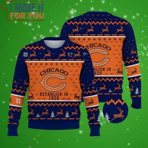 Chicago Bears Establish In 1920 Snowflake Reindeer Ugly Christmas Sweater Perfect Christmas Gift for a Chicago Bears Fan 4