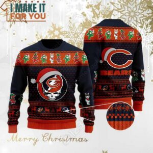 Chicago Bears Grateful Dead Santa Hat Ugly Christmas Sweater Perfect Christmas Gift for a Chicago Bears Fan 3